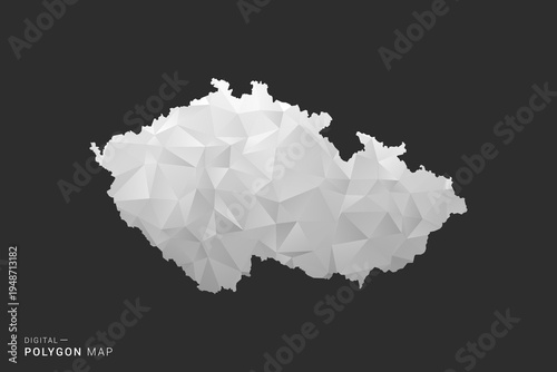 czech republic Map - Polygon style vector illustration in black, gray and white low poly geometric design, minimal silhouette, isolated for infographic.
