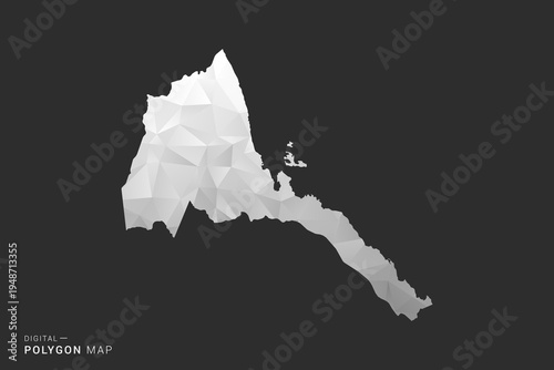 Eritrea Map - Polygon style vector illustration in black, gray and white low poly geometric design, minimal silhouette, isolated for infographic.