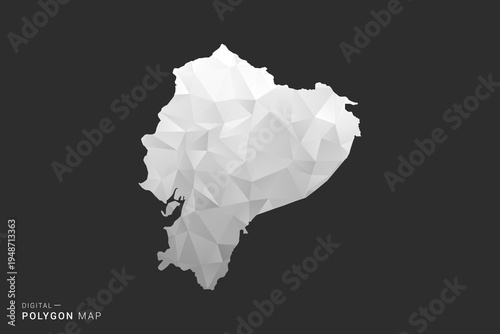 Ecuador Map - Polygon style vector illustration in black, gray and white low poly geometric design, minimal silhouette, isolated for infographic.
