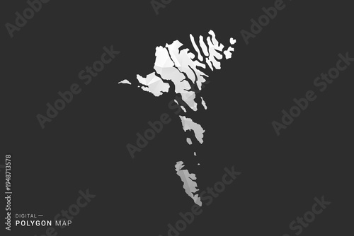 Faroe Islands Map - Polygon style vector illustration in black, gray and white low poly geometric design, minimal silhouette, isolated for infographic.