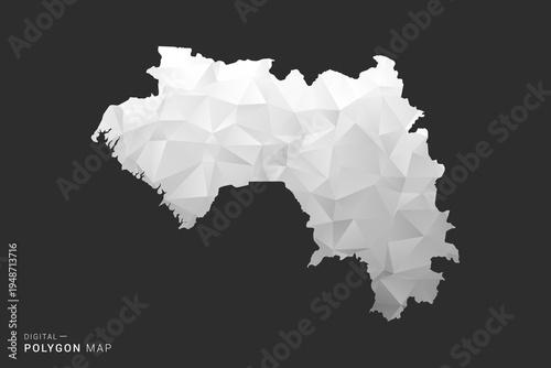 Guinea Map - Polygon style vector illustration in black, gray and white low poly geometric design, minimal silhouette, isolated for infographic.