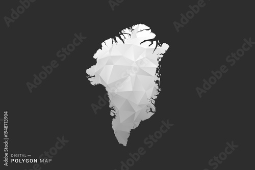 Greenland Map - Polygon style vector illustration in black, gray and white low poly geometric design, minimal silhouette, isolated for infographic.