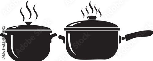 Steaming Cooking Pot Black Silhouette Icon Minimal Kitchen Cookware Vector