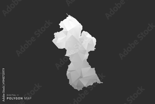 Guyana Map - Polygon style vector illustration in black, gray and white low poly geometric design, minimal silhouette, isolated for infographic.