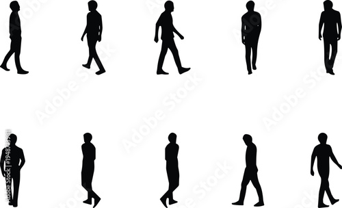 Walking person silhouette illustration, human vector, motion clipart, gait design, standing motif, movement icon, posture symbol, activity graphic, concept art