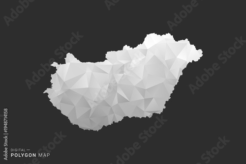 Hungary Map - Polygon style vector illustration in black, gray and white low poly geometric design, minimal silhouette, isolated for infographic.
