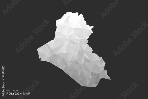 Iraq Map - Polygon style vector illustration in black, gray and white low poly geometric design, minimal silhouette, isolated for infographic.