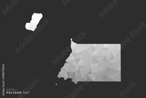 Equatorial Guinea Map - Polygon style vector illustration in black, gray and white low poly geometric design, minimal silhouette, isolated for infographic.