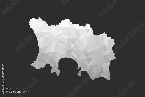 Jersey Map - Polygon style vector illustration in black, gray and white low poly geometric design, minimal silhouette, isolated for infographic.