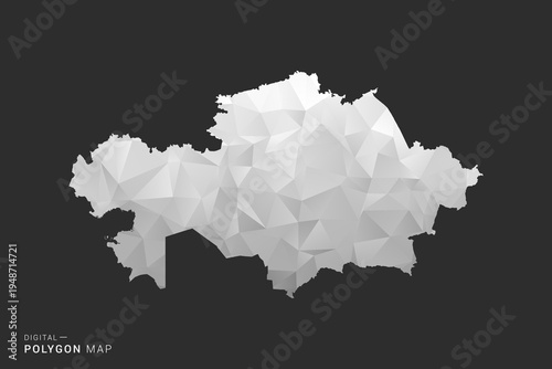 Kazakhstan Map - Polygon style vector illustration in black, gray and white low poly geometric design, minimal silhouette, isolated for infographic.