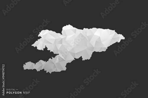 Kyrgyzstan Map - Polygon style vector illustration in black, gray and white low poly geometric design, minimal silhouette, isolated for infographic.