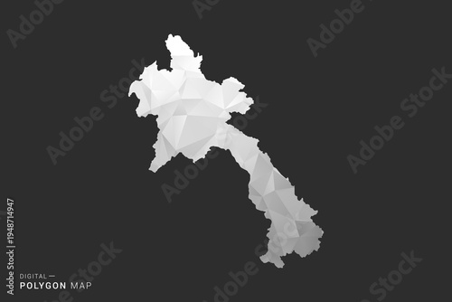 Laos Map - Polygon style vector illustration in black, gray and white low poly geometric design, minimal silhouette, isolated for infographic.