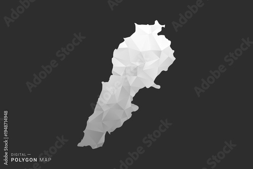Lebanon Map - Polygon style vector illustration in black, gray and white low poly geometric design, minimal silhouette, isolated for infographic.