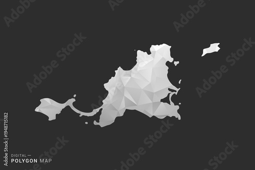 Saint Martin Map - Polygon style vector illustration in black, gray and white low poly geometric design, minimal silhouette, isolated for infographic.