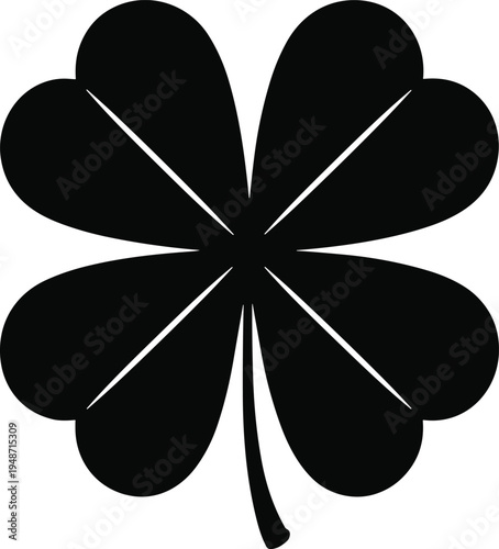 Black four leaf clover silhouette on white background luck symbol