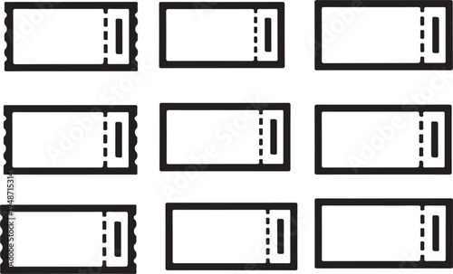Nine blank tickets with perforated edges and a vertical cut in the middle. Vector