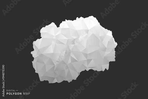 Macedonia Map - Polygon style vector illustration in black, gray and white low poly geometric design, minimal silhouette, isolated for infographic.