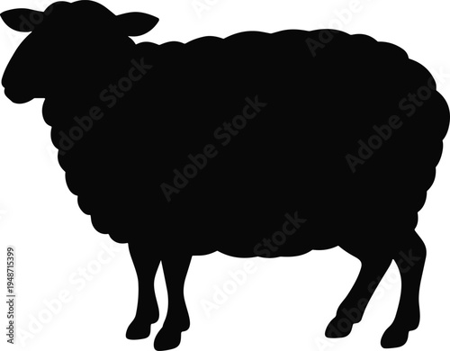 Black silhouette of a sheep standing on white background