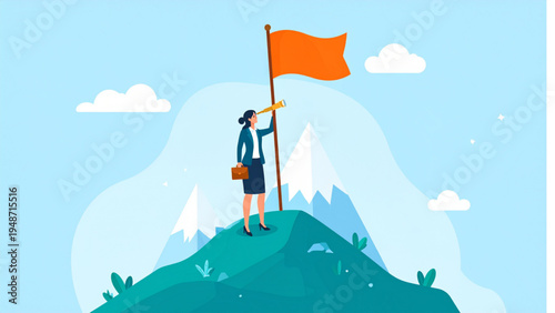 Business Vision Strategy Concept with Woman Entrepreneur Searching Future Opportunities