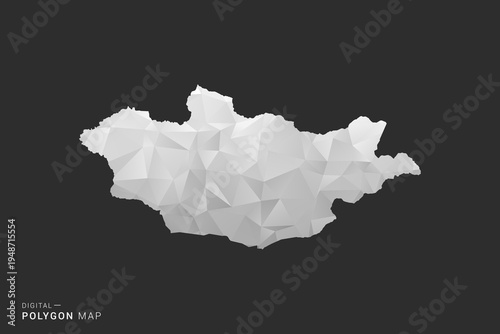 Mongolia Map - Polygon style vector illustration in black, gray and white low poly geometric design, minimal silhouette, isolated for infographic.