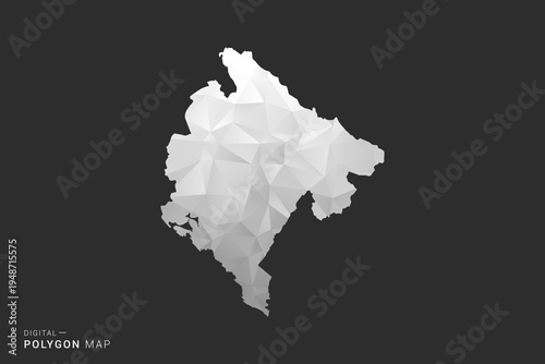 Montenegro Map - Polygon style vector illustration in black, gray and white low poly geometric design, minimal silhouette, isolated for infographic.