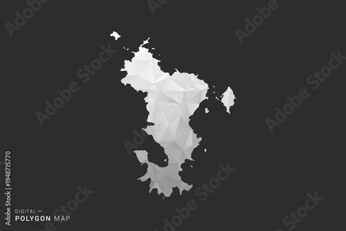 Mayotte Map - Polygon style vector illustration in black, gray and white low poly geometric design, minimal silhouette, isolated for infographic.