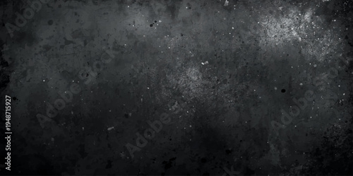 A dark and aged grunge metal texture features a dirty, rough surface with a vintage grey concrete pattern and smoky light effects on a blank, old stone wall