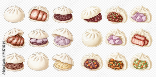 Delicious assortment of steamed buns with various fillings, a traditional Asian delicacy.