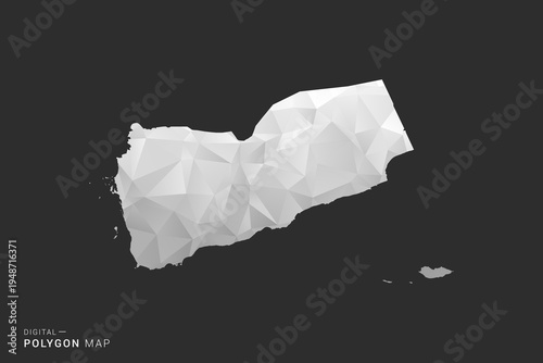 Yemen Map - Polygon style vector illustration in black, gray and white low poly geometric design, minimal silhouette, isolated for infographic.