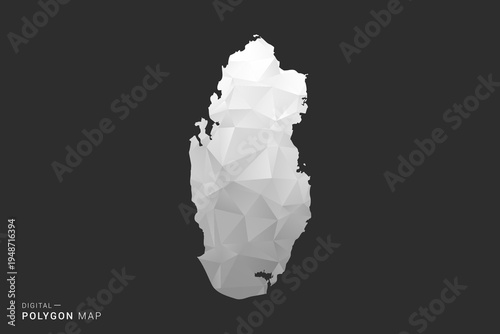 Qatar Map - Polygon style vector illustration in black, gray and white low poly geometric design, minimal silhouette, isolated for infographic.
