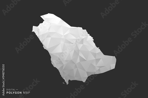 Saudi Arabia Map - Polygon style vector illustration in black, gray and white low poly geometric design, minimal silhouette, isolated for infographic.
