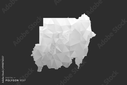 Sudan Map - Polygon style vector illustration in black, gray and white low poly geometric design, minimal silhouette, isolated for infographic.