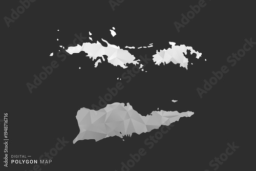 U.S. Virgin Islands Map - Polygon style vector illustration in black, gray and white low poly geometric design, minimal silhouette, isolated for infographic.
