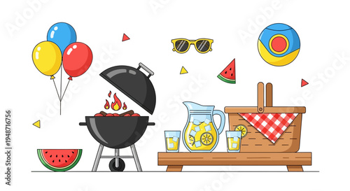 Set of 18 summer BBQ icons vector