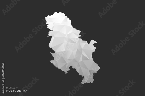 Serbia Map - Polygon style vector illustration in black, gray and white low poly geometric design, minimal silhouette, isolated for infographic.