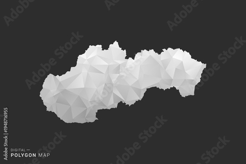 Slovakia Map - Polygon style vector illustration in black, gray and white low poly geometric design, minimal silhouette, isolated for infographic.