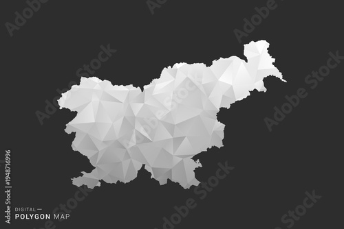 Slovenia Map - Polygon style vector illustration in black, gray and white low poly geometric design, minimal silhouette, isolated for infographic.