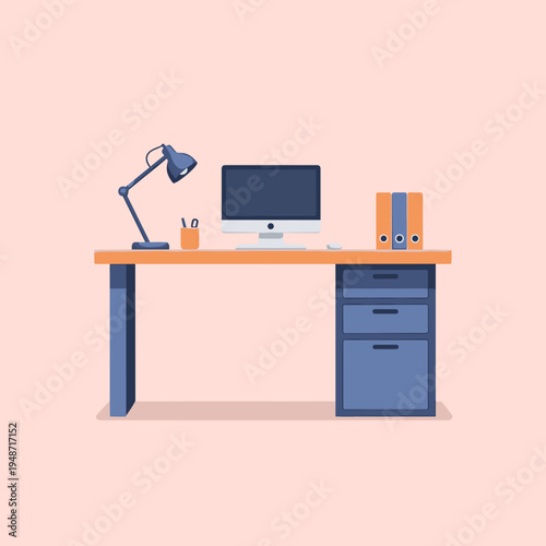 Modern office workspace setup with computer and organized desk accessories design