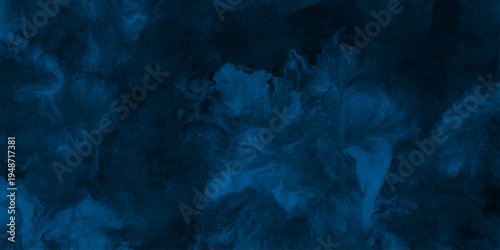 Abstract dark blue watercolor cloudiness, mist, or smog background. Dark navy blue sky with black background and blurred pattern. Vivid textured aquarelle painted art design background.	