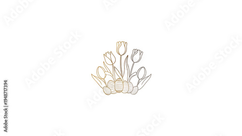 Golden outline tulip flower crown isolated on transparent background PNG, luxury spring floral design
