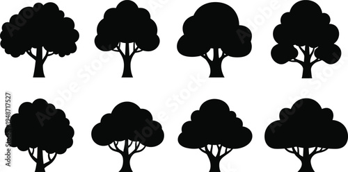 Black silhouettes of trees on white background