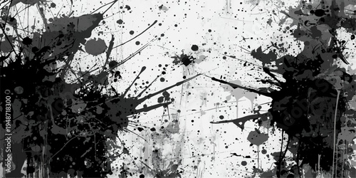 Vintage black and white tree bark texture design featuring a grungy ink splatter frame and an old nature pattern with a paint stain border