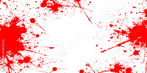 A grunge vector illustration featuring a red blood paint splash and ink splatter design with messy watercolor drips and spray textures on a dirty art backdrop