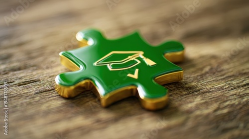 Wallpaper Mural The puzzle piece with graduation cap emblem on rustic wooden surface Torontodigital.ca