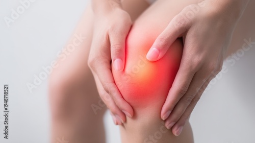 Wallpaper Mural The knee pain concept with hands holding inflamed joint in closeup Torontodigital.ca