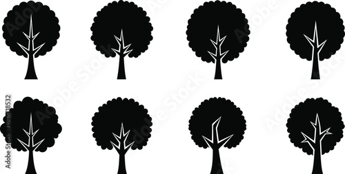 Black tree silhouettes on white background symbols