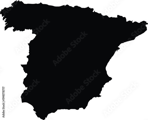 Black silhouette map of spain isolated on a plain white background for design projects