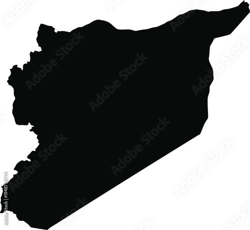 Solid black silhouette of the syrian arab republic map isolated on a plain white background