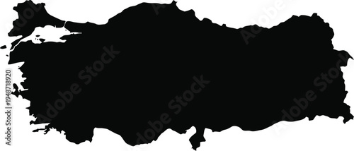 Black silhouette map of turkey isolated on a white background for geographic design.