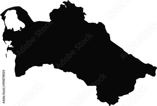 Black silhouette of turkmenistan map isolated on white background for graphic design.
